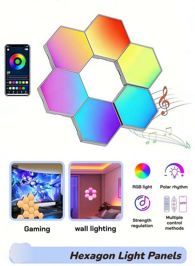 6 قطع من لوحات الإضاءة السداسية، مصباح حائط سداسي LED بإيقاع موسيقي، 5 فولت USB WiFi APP ضوء ليلي للديكور المنزلي الداخلي DIY - Image 1